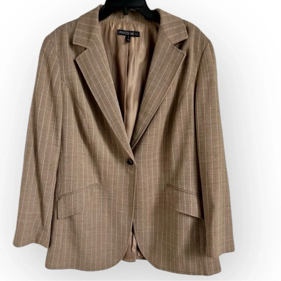Lafayette 148 New York Brown and Pink Pinstripe Blazer Single Button Jacket 14 - Picture 1 of 13